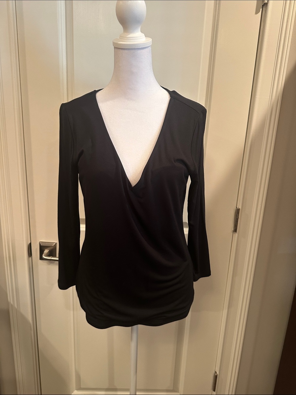Boston Proper Black Deep V-Neck Long Sleeve Tee